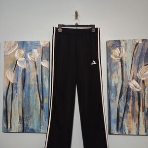 Adidas Black Track Pants with White/Pink Side Stripes